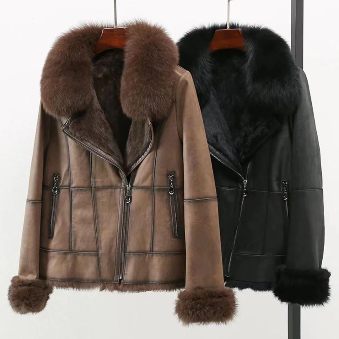 金枝薇薇海宁羔 毛 兔 毛 皮+毛一体新款外套女秋冬设计师款