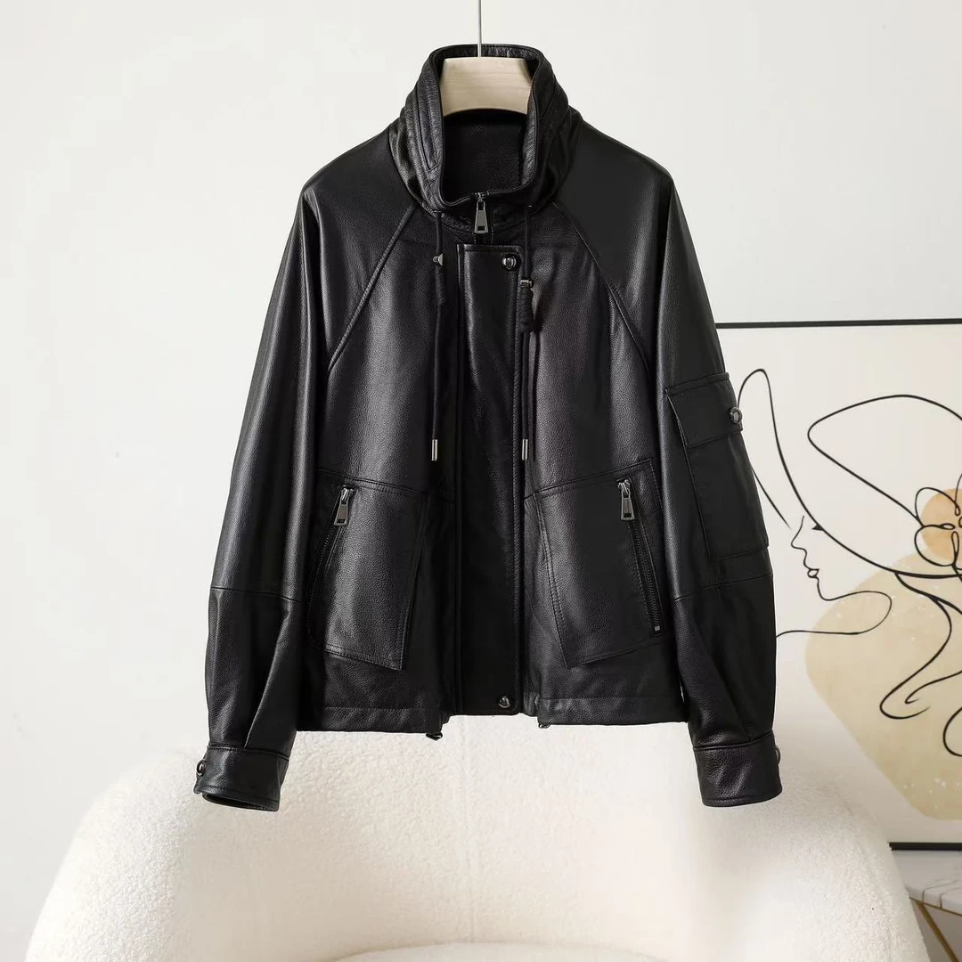 火火家秋冬短款款韩版黄牛皮英伦气质时尚风衣宽松修身H82519夹克