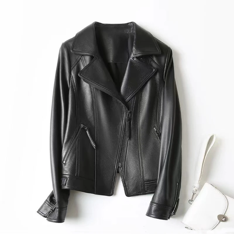 修身时尚机车外套春秋短款绵羊皮皮夹克韩版显瘦休闲小机车8209