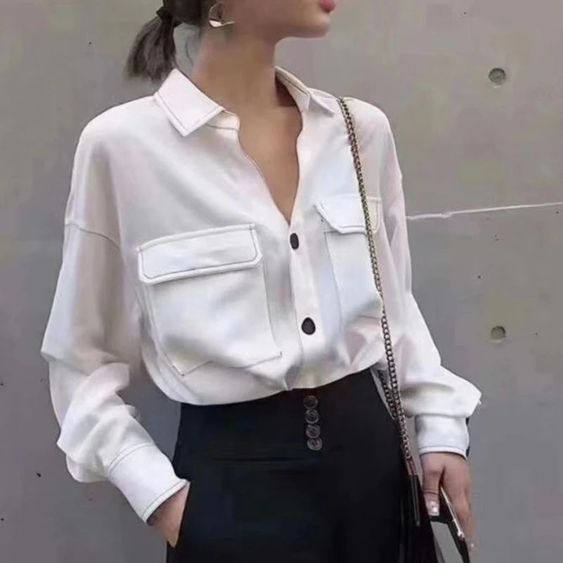 新款春秋显瘦气质衬衣高腰时尚韩版网红洋气百搭复古小众轻熟衬衫