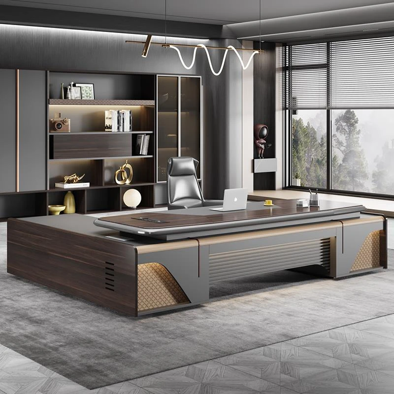 轻奢大气办公桌椅组合简约现代经理总裁桌烤漆领导大班台办公家具