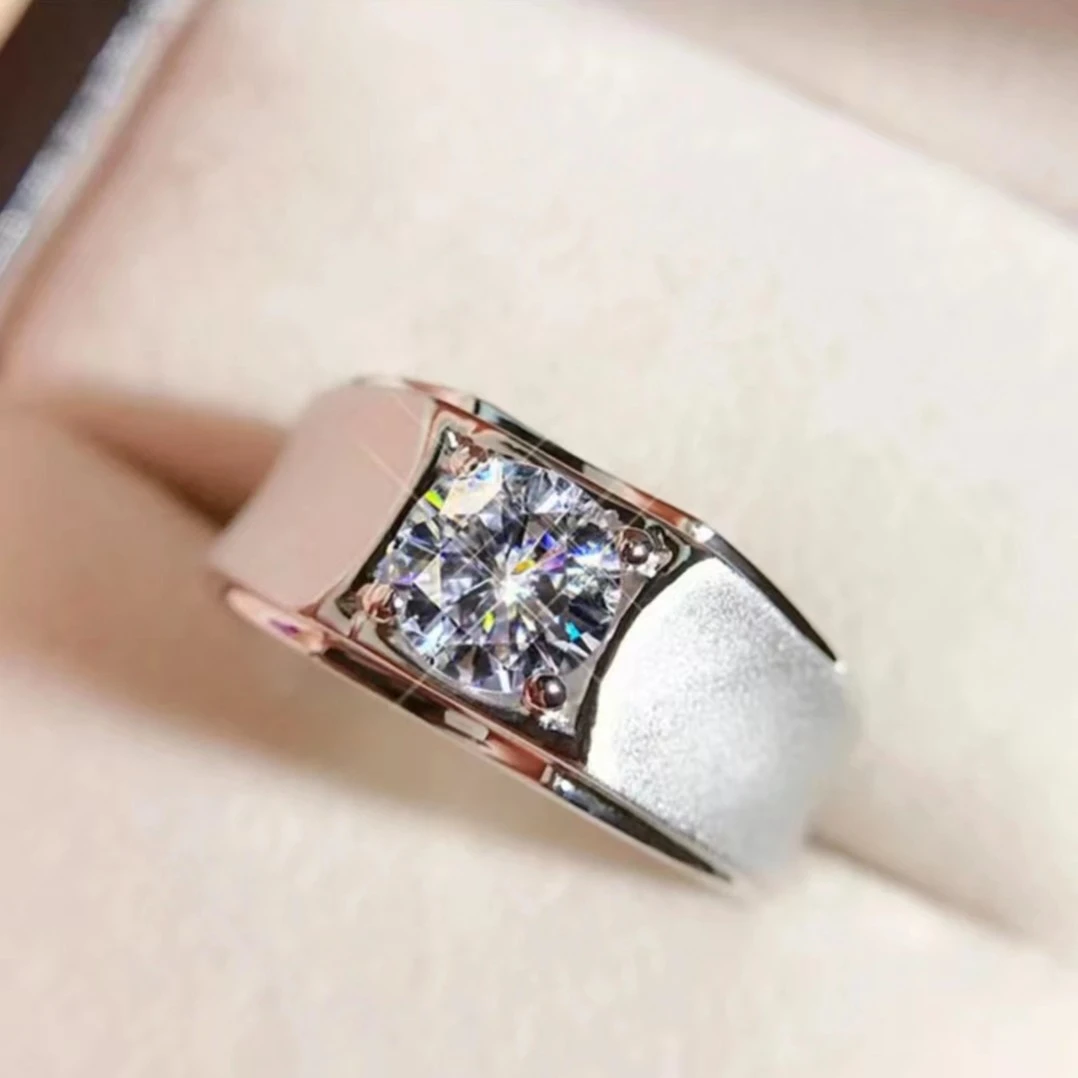 925银莫桑石戒指 【磨砂 男戒】0.5-5克拉高品质时尚经典闭口婚戒
