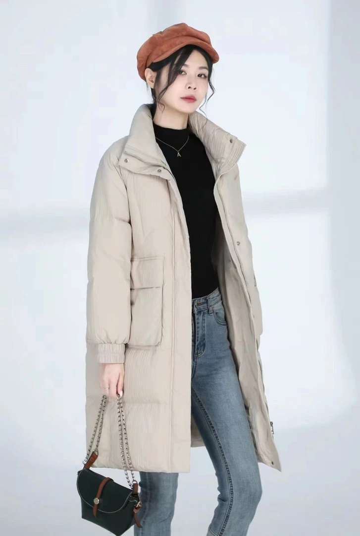 AN609时尚休闲长款羽绒服保暖羽绒服白鸭绒女款百搭冬季立领韩版