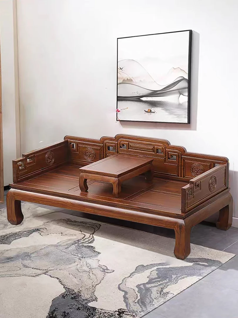 北方老榆木罗汉床实木罗汉床新中式沙发床客厅家用