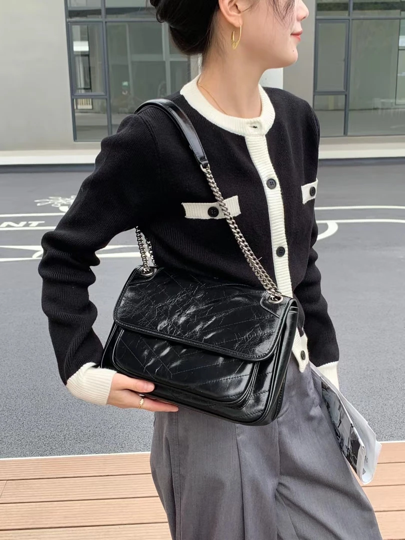 经典百搭风好配不过时单肩休闲斜挎两用包链条包黑色时尚小方包