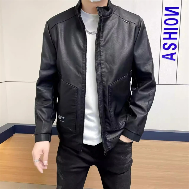 秋季男士皮衣夹克时尚百搭立领外套商务上衣男Z951-2836