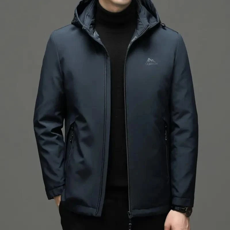 男士连帽简约防寒白鸭绒保暖加厚羽绒服男商务休闲百搭外套23859