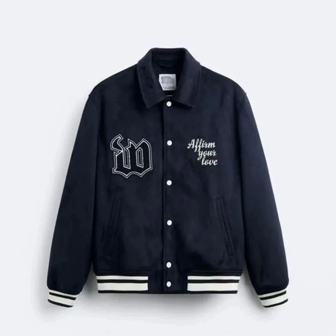 品牌剪标男士麂皮绒时尚百搭翻领棒球夹克男款简约运动外套JJ1026