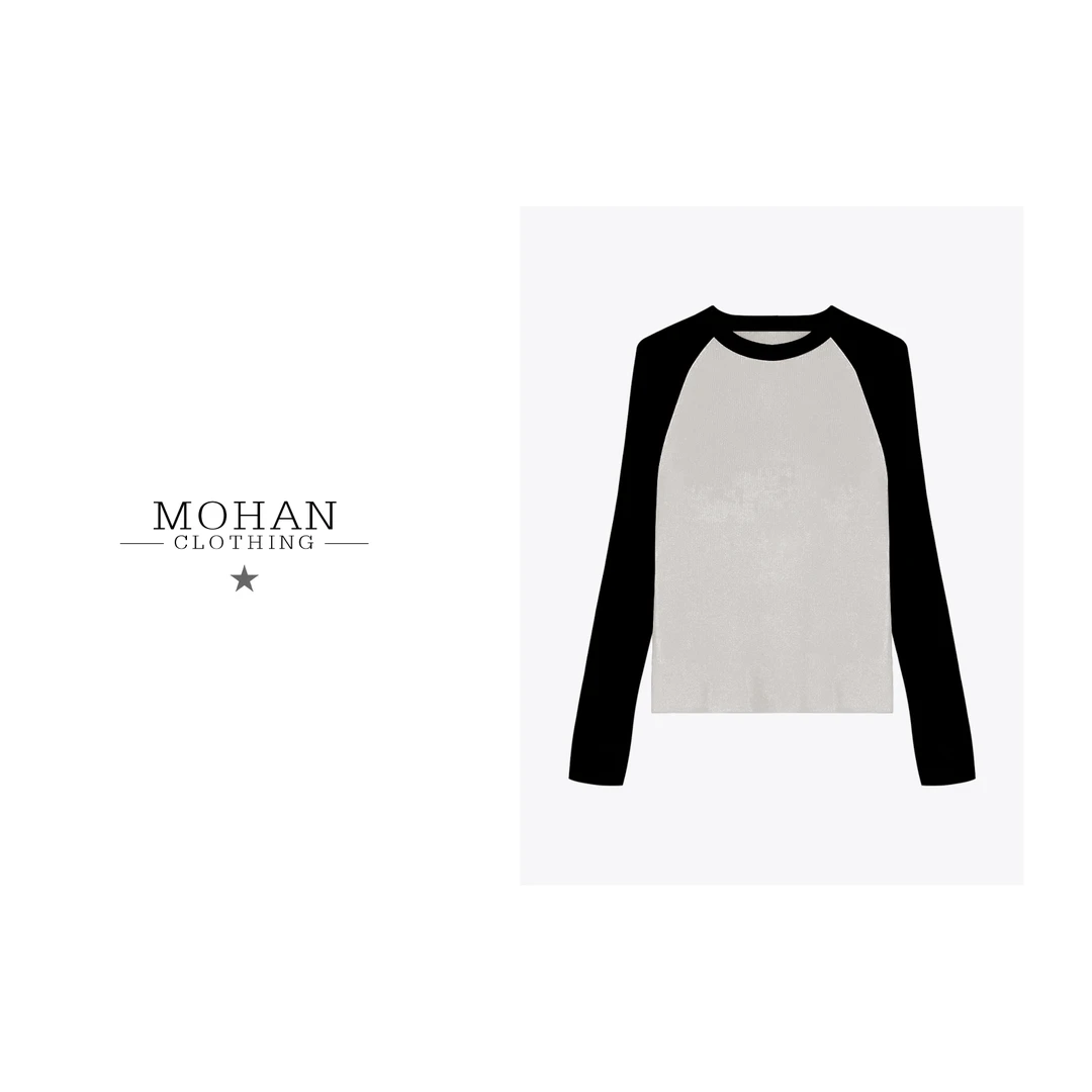 CLOTHING/墨含高奢时尚气质舒适优雅百搭撞色插肩长袖T恤FW211