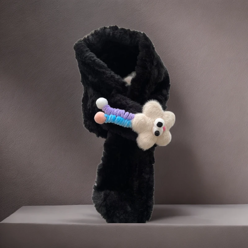 2024时尚新款百搭百搭毛绒保暖卡通围脖学生加绒加厚防风冬天围巾