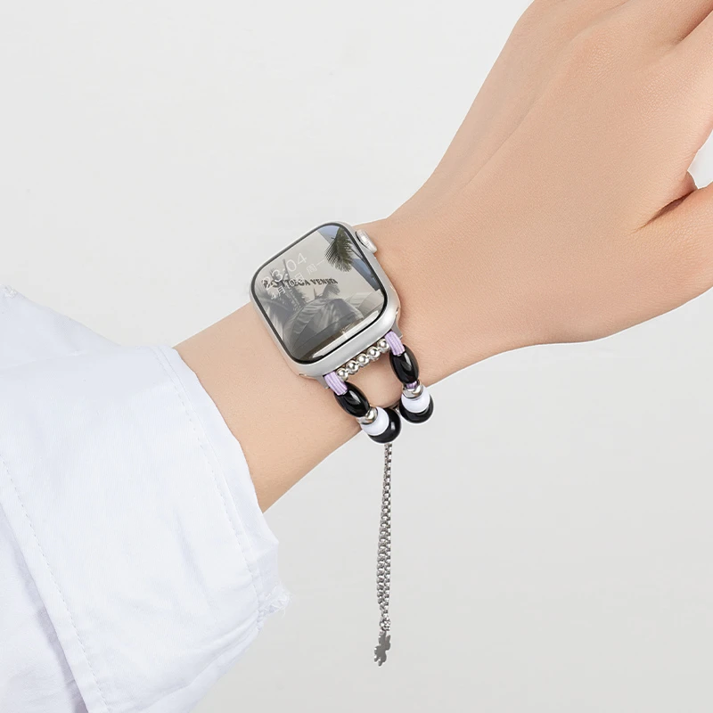 适用iwatch9苹果S10手表applewatch8中式串珠表带SE创意夏天7高级
