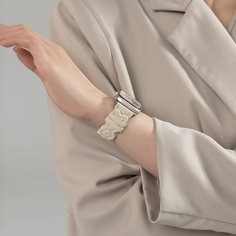 适用iwatch9苹果S10手表applewatch8/7真皮表带SE创意个性6轻奢女