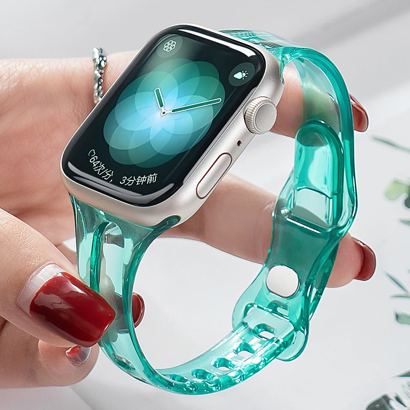 适用iwatch8表带applewatch7苹果S8质量S9硅胶S7小众9透明S6高级S