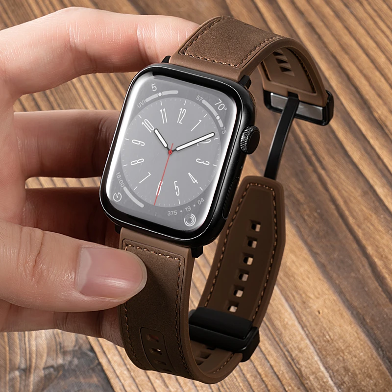 适用iwatch9苹果S10手表applewatch8/SE皮质磁吸表带商务时尚高级
