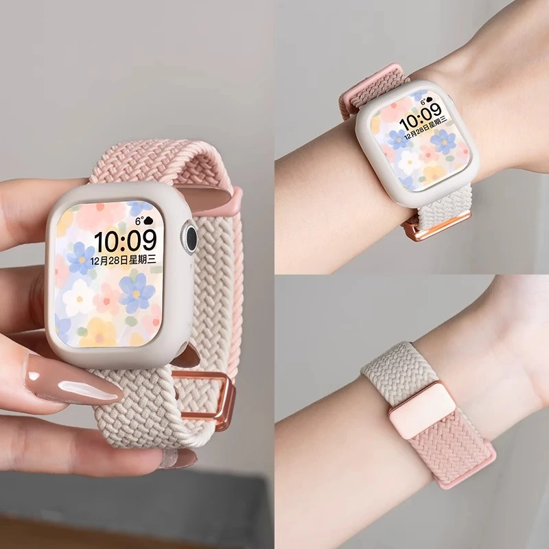 适用iwatch表带苹果S10手表applewatchs9编织8尼龙se表带透气磁吸