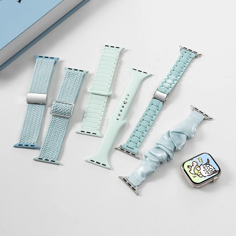 适用苹果S10手表iwatch9/8/SE/7/6表带薄荷绿夏天透气个性磁吸扣5