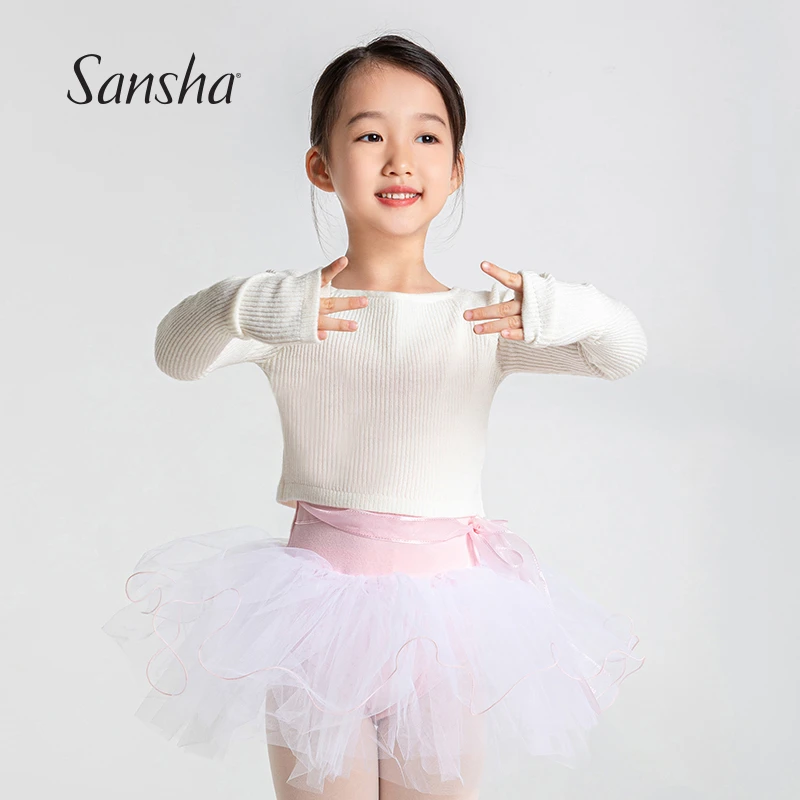Sansha/三沙大圆领弹力舞蹈练功保暖长袖针织上衣儿童女秋冬季