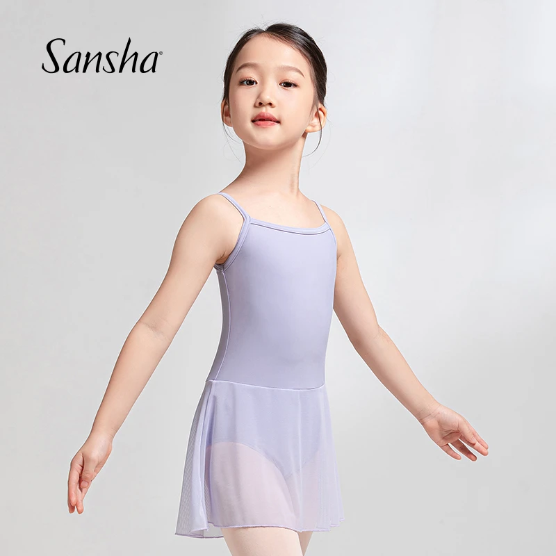 Sansha/三沙女童吊带连体服体操服芭蕾练功服带裙舞蹈服54BC2289