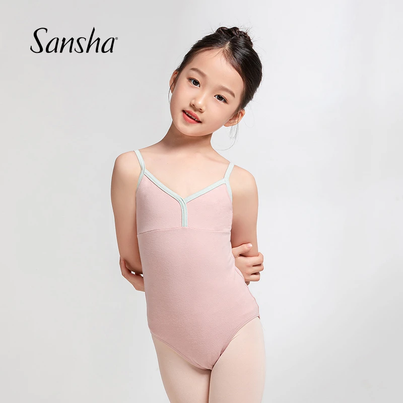 Sansha/三沙女童芭蕾舞练功服吊带开裆舞蹈服撞色连体服芭蕾舞服