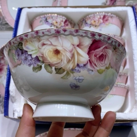 碗倾城玫瑰6英寸面碗十个装