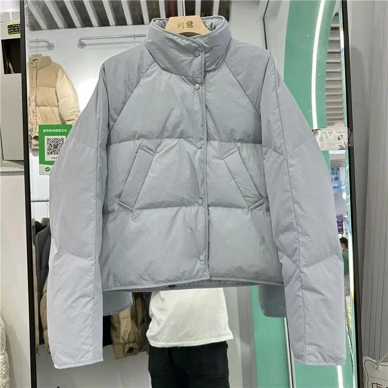 羽绒棉学生奶呼呼蓝色羽绒服女短款2023年新款小个子面包服羽绒棉