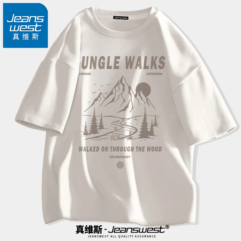 Jeanswest/真维斯男士短袖T恤2024新款夏季青年休闲宽松韩版男装