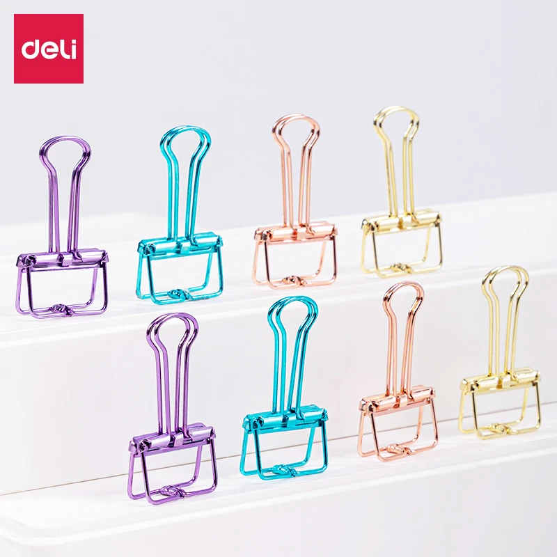 得力78206镂空长尾票夹(混)(8只/4色/袋)