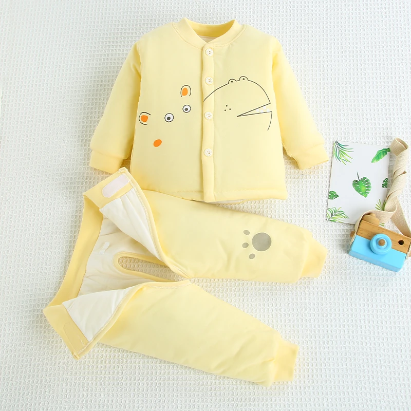 新生婴儿衣服秋冬款加厚纯棉分体魔术贴开裆套装初生宝宝小孩衣服