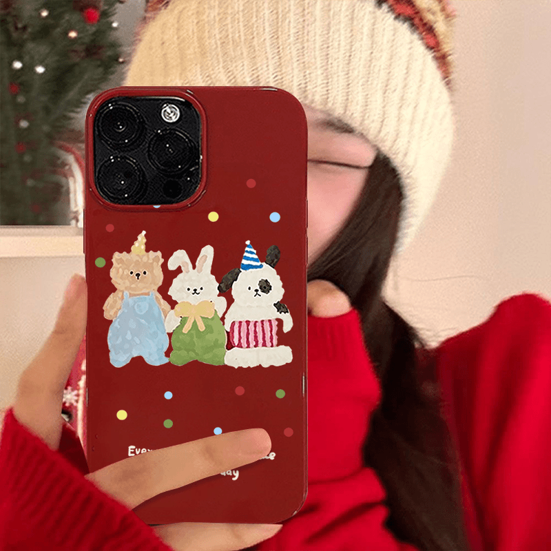 油画小兔苹果14手机壳iPhone15创意11潮13promax卡通12软壳78plus