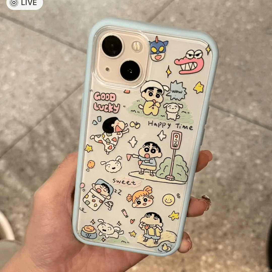 二合一卡通小新插画iPhone15苹果13手机壳14拆卸12promax小众11