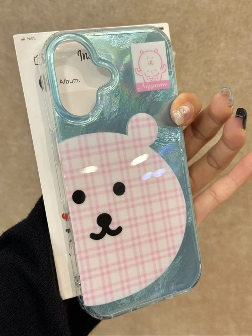 蓝色自嘲小熊适用苹果13手机壳iPhone15冰川纹14高级12promax透明