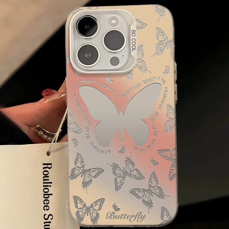 渐变蝴蝶适用华为oppo荣耀vivo小米苹果13手机壳14防摔15硬11潮12