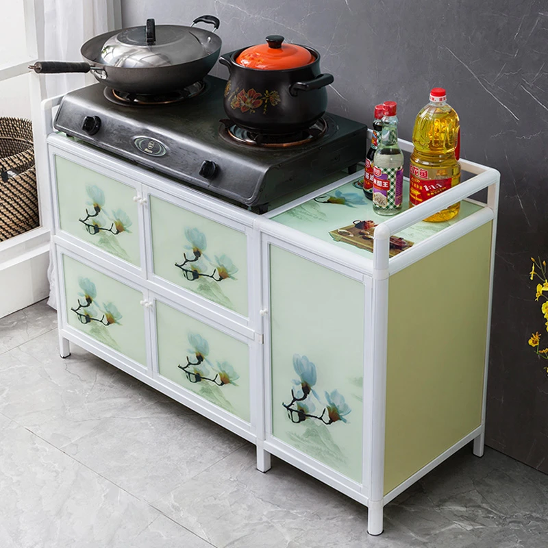 碗柜家用厨房置物架带门橱柜储物柜子茶水灶台柜铝合金餐边收纳柜