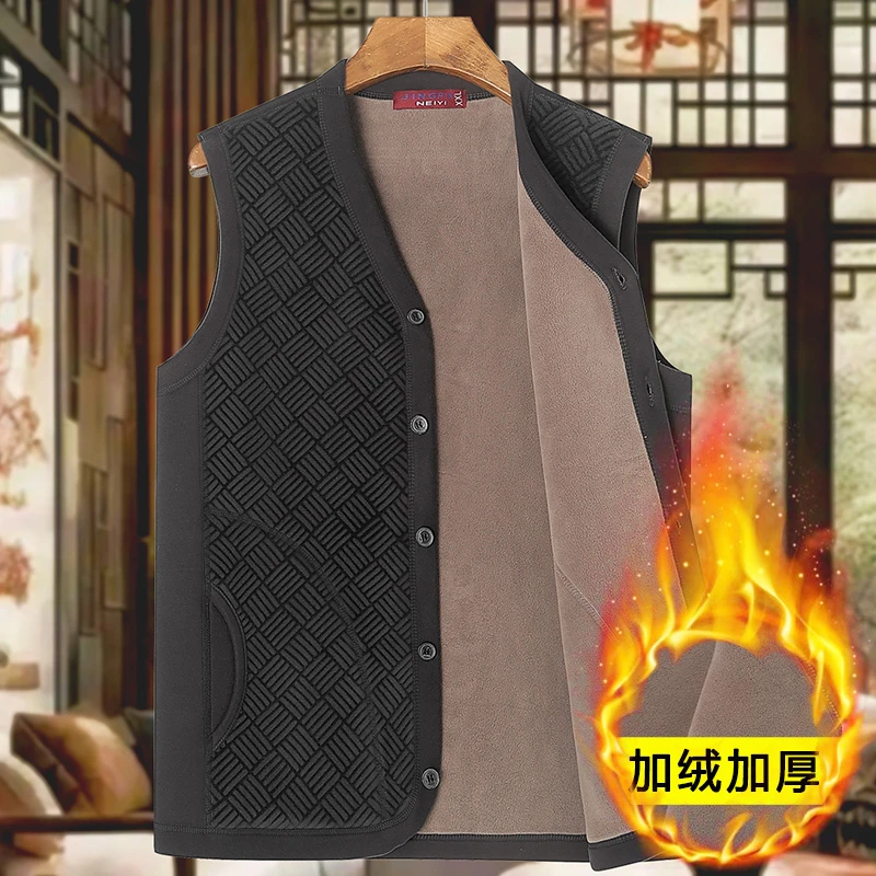 秋冬季中老年加绒加厚马甲爸爸装双面绒背心爷爷休闲保暖内搭坎肩