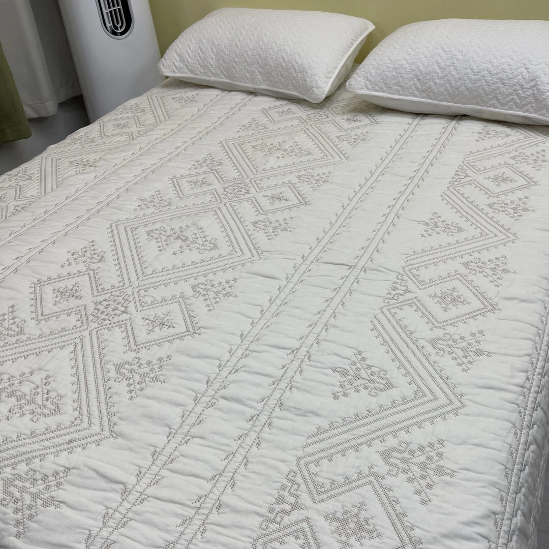 外贸十字绣纯棉床盖