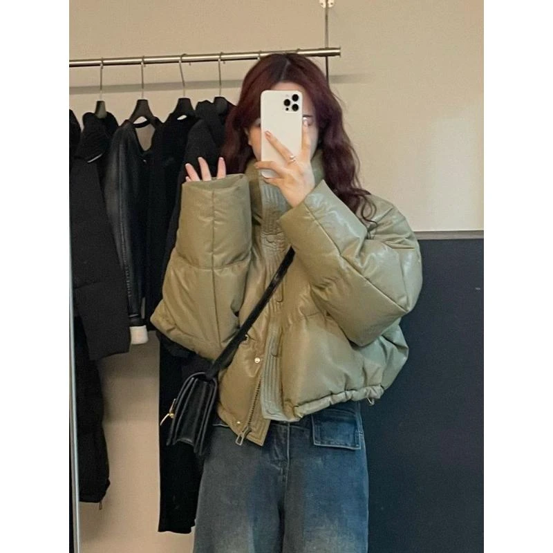 免洗皮羽绒服女短款2023新款冬季加厚立领面包服小个子肯豆外套