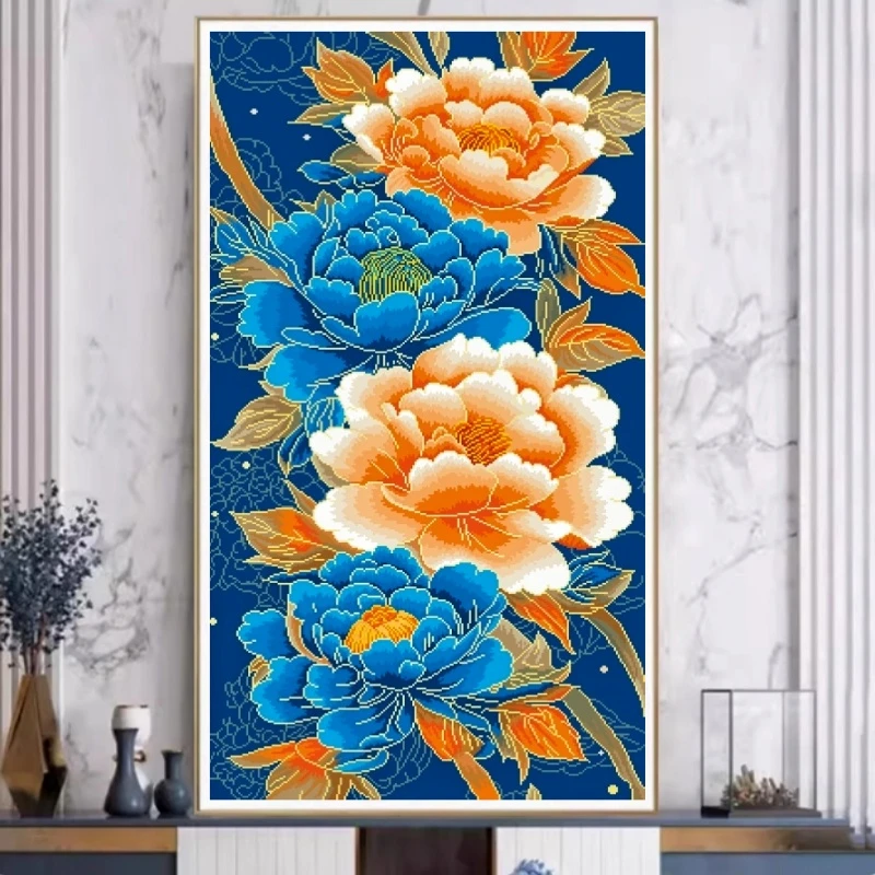 十字绣国潮插画牡丹满绣24色2025新版客厅玄关牡丹花高端大气简单