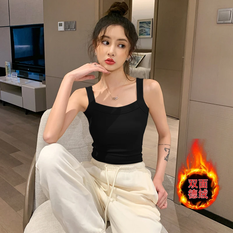双面德绒保暖吊带背心女内穿秋冬加绒加厚发热修身内搭打底衫显瘦