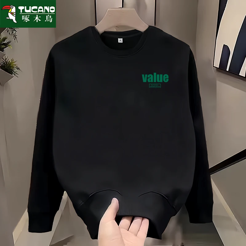 2024秋冬重磅卫衣男士圆领情侣宽松大码百搭套头简约青年上衣外套