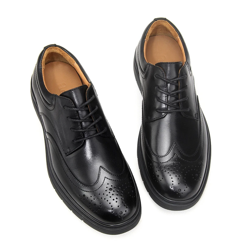 布洛克雕花男鞋真皮厚底坡跟新款高端商务休闲全牛皮男士正装皮鞋