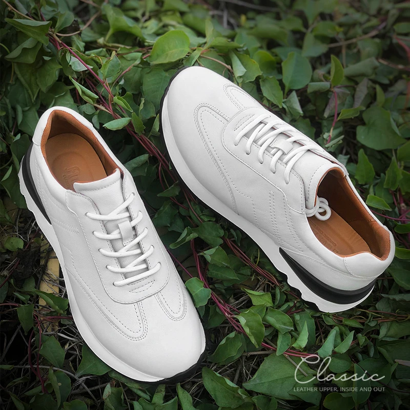 小白鞋男真皮2023春季新款纯牛皮运动休闲鞋潮老爹鞋软底轻质男鞋