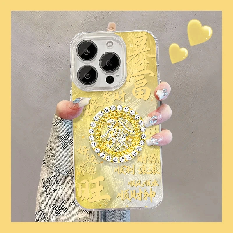 金色暴富光油转盘贴件适用苹果16/14Promax羽纱iPhone15手机壳