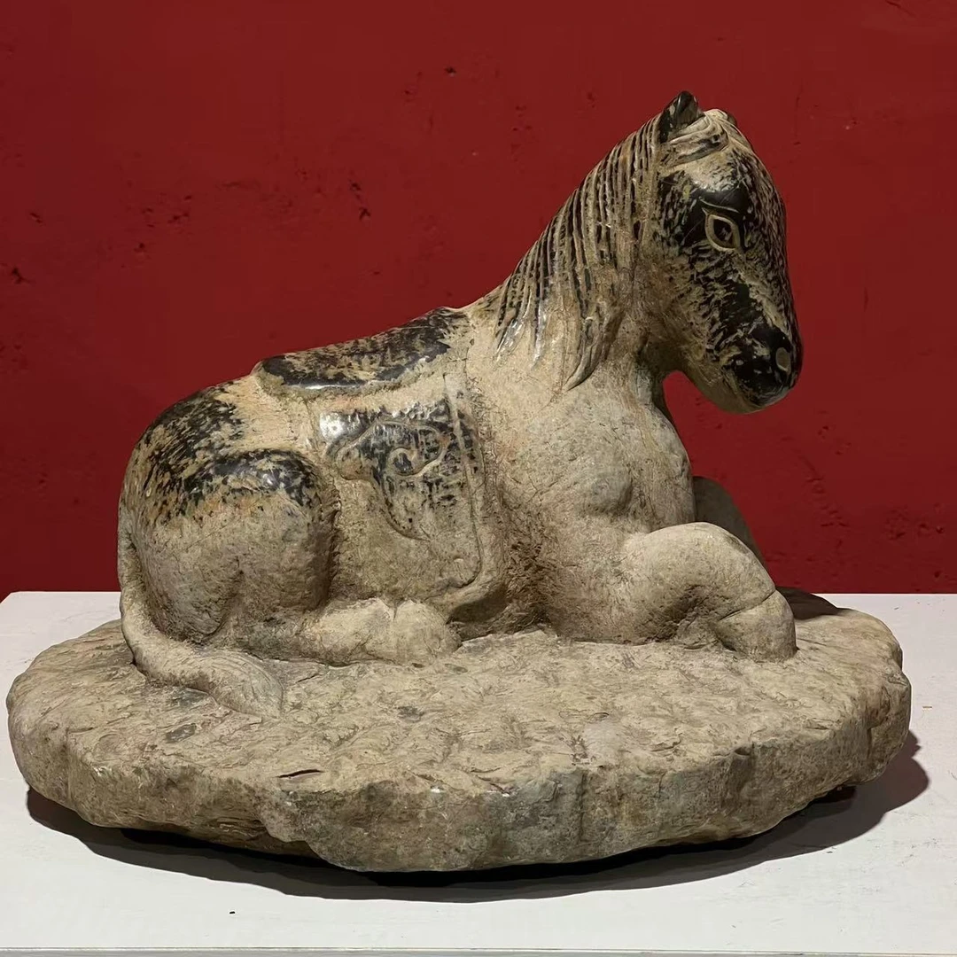 厅堂文房必备青石卧马手工雕刻摆件包浆浑厚动物书房老料办公室