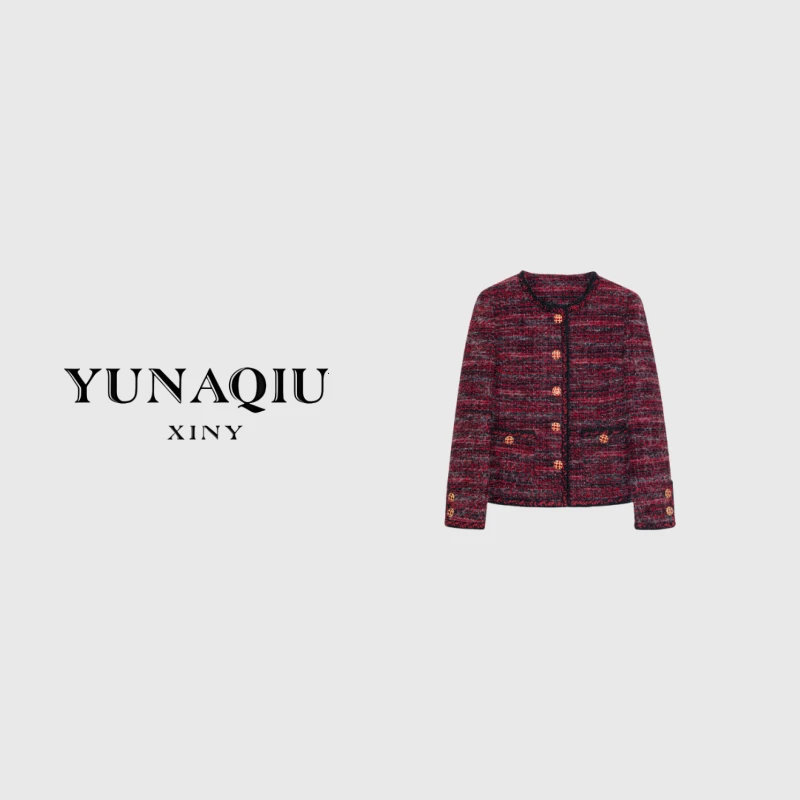 YUNAQIU-小香风气质轻奢时尚设计师粗花呢外套-8502
