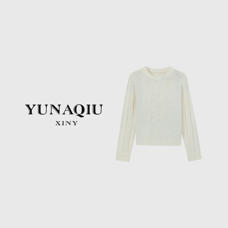 YUNAQIU长袖时尚设计师圆领秋冬提花套头秋季-8649