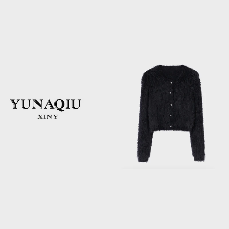 YUNAQIU 时尚百搭轻奢高级感外套毛绒上衣仿水貂毛开衫外套-6050