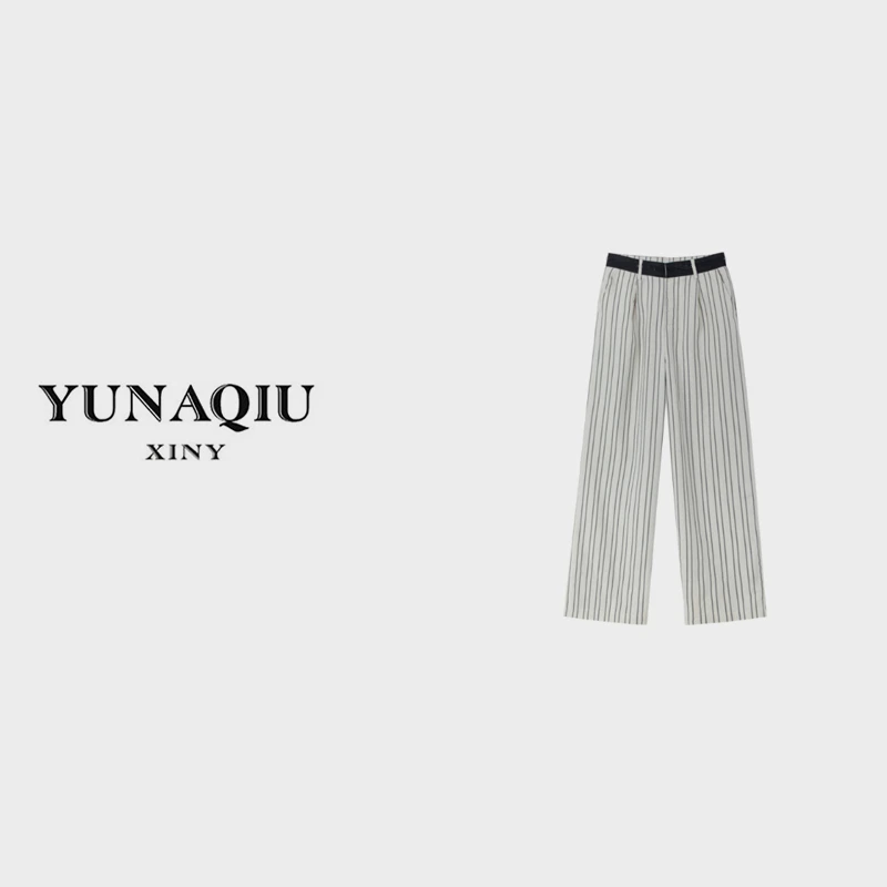 YUNAQIU-高腰时尚百搭简约宽松纯色设计师休闲裤-8483