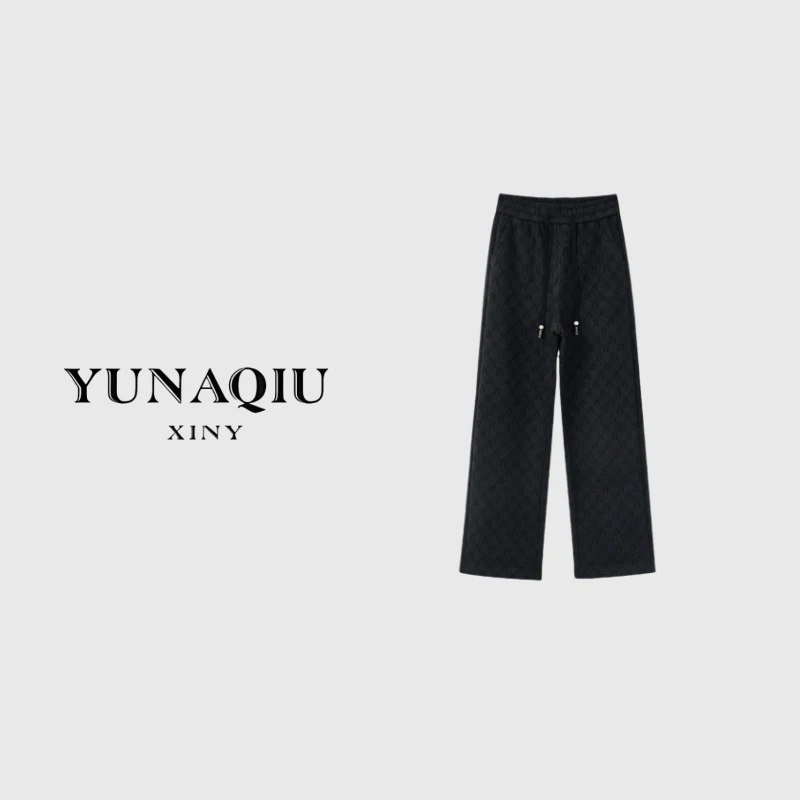 YUNAQIU 休闲裤运动直筒百搭宽松灰色抽绳时尚-8627