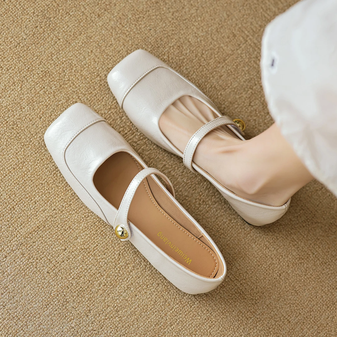 复古法式单鞋女浅口方头芭蕾舞鞋一字带玛丽珍鞋大码女鞋41一43