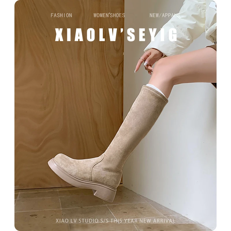不过膝弹力瘦瘦靴女长靴2024秋冬厚底胖mm大筒围长筒靴粗腿骑士靴